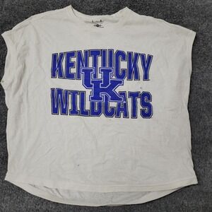 Three Square T-Shirt Womens Size L White Kentucky Wildcats Graphic Boxy Cotton